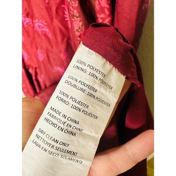 DEREK LAM COLLECTIVE Red Floral Chiffon Keyhole Empire Waist Midi Dress Size 44 - Picture 14 of 15